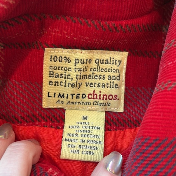 Vtg Limited Jacket Red Plaid Cotton Twill Size Medium - Picture 6 of 6